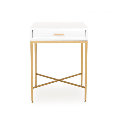 Shop the Berkeley Bedside Table in White with fine tapered gold finished legs. FREE UK Mainland Delivery. Shop online today at www.nobleandnook.co.uk