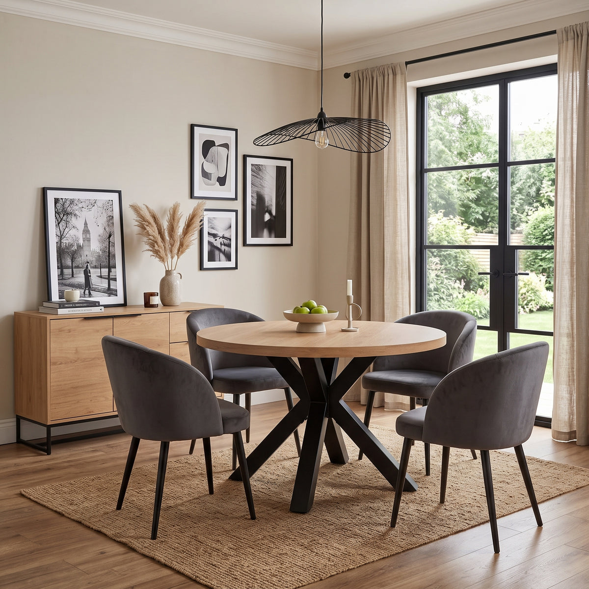 Berwick 4 Seater Round Dining Table | Oak & Black