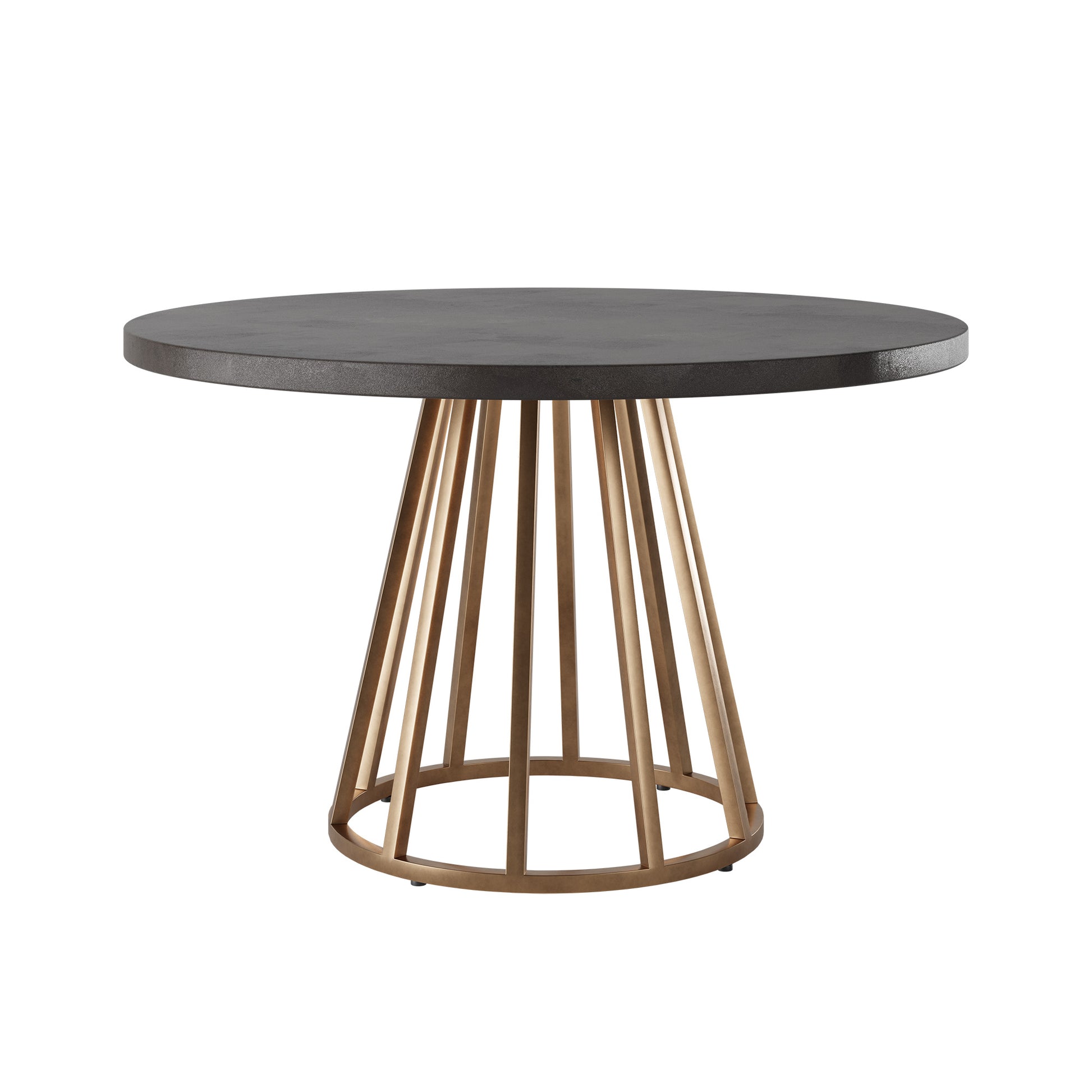 Shop the Bredon Round Dining Table with grey concrete texture top and antique brass colour base. FREE UK MAINLAND DELIVERY on orders over £100. Shop online now at www.nobleandnook.co.uk