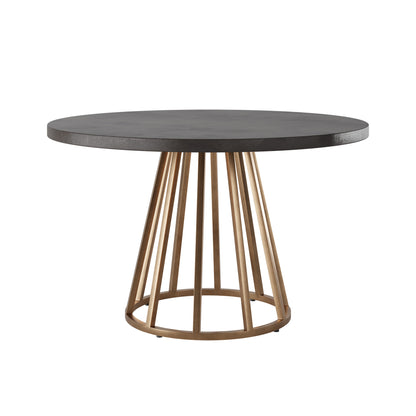 Shop the Bredon Round Dining Table with grey concrete texture top and antique brass colour base. FREE UK MAINLAND DELIVERY on orders over £100. Shop online now at www.nobleandnook.co.uk