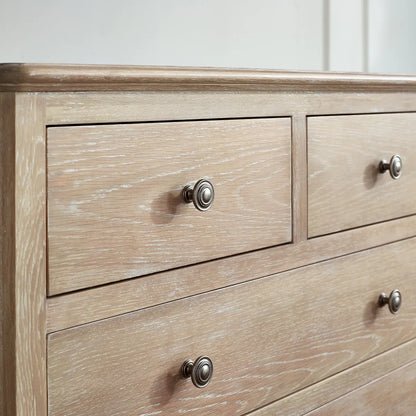 Shop the Camille 4+2 Oak French-inspired Drawer Chest, a perfect fusion of French-inspired sophistication by Julian Bowen. FREE UK MAINLAND DELIVERY. Shop online now at www.nobleandnook.co.uk