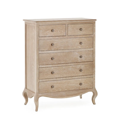 Shop the Camille 4+2 Oak French-inspired Drawer Chest, a perfect fusion of French-inspired sophistication by Julian Bowen. FREE UK MAINLAND DELIVERY. Shop online now at www.nobleandnook.co.uk