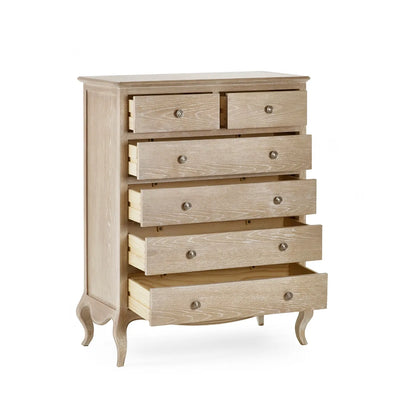 Shop the Camille 4+2 Oak French-inspired Drawer Chest, a perfect fusion of French-inspired sophistication by Julian Bowen. FREE UK MAINLAND DELIVERY. Shop online now at www.nobleandnook.co.uk