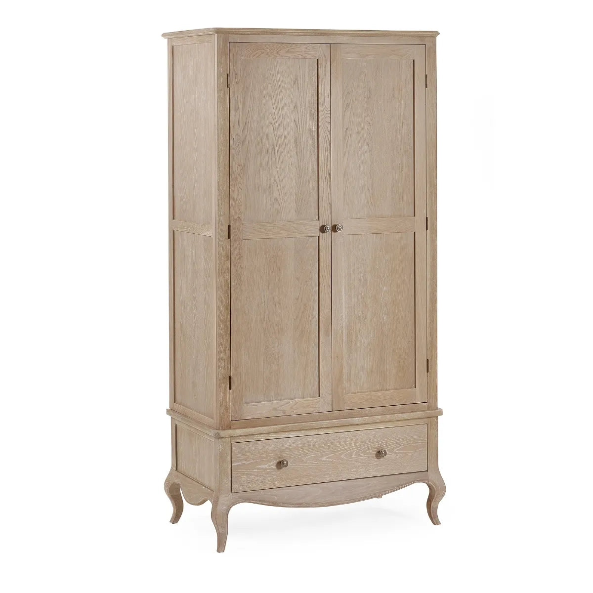 Shop the Camille Oak Limed Double Wardrobe, a timeless French-inspired design with elegant curves and intricate detailing. FREE UK MAINLAND DELIVERY. Shop online now at www.nobleandnook.co.uk
