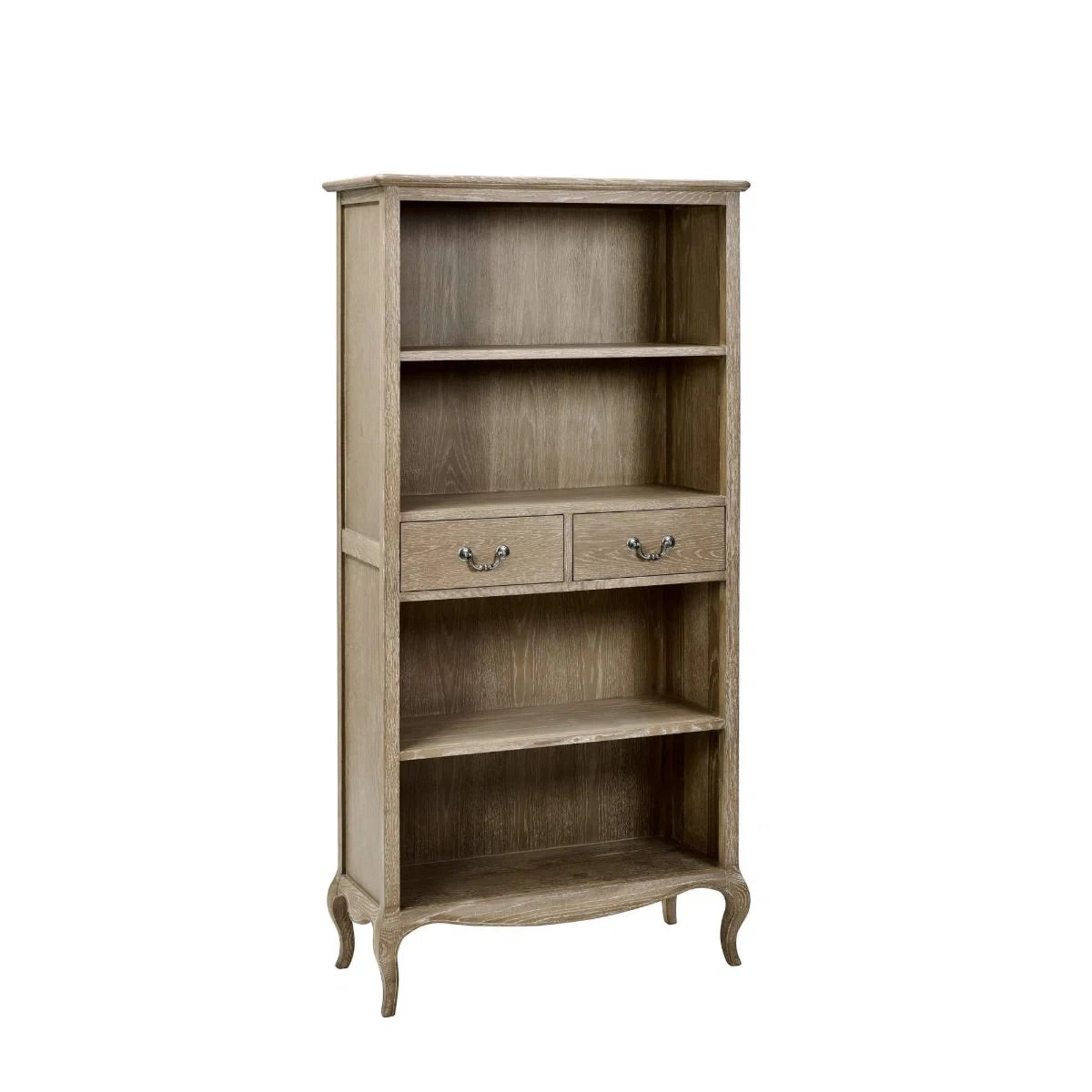 Camille French Style Tall Bookcase with Drawers | Lime Washed Oak