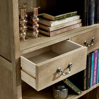 Camille French Style Tall Bookcase with Drawers | Lime Washed Oak