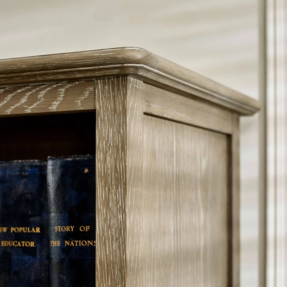 Camille French Style Tall Bookcase with Drawers | Lime Washed Oak