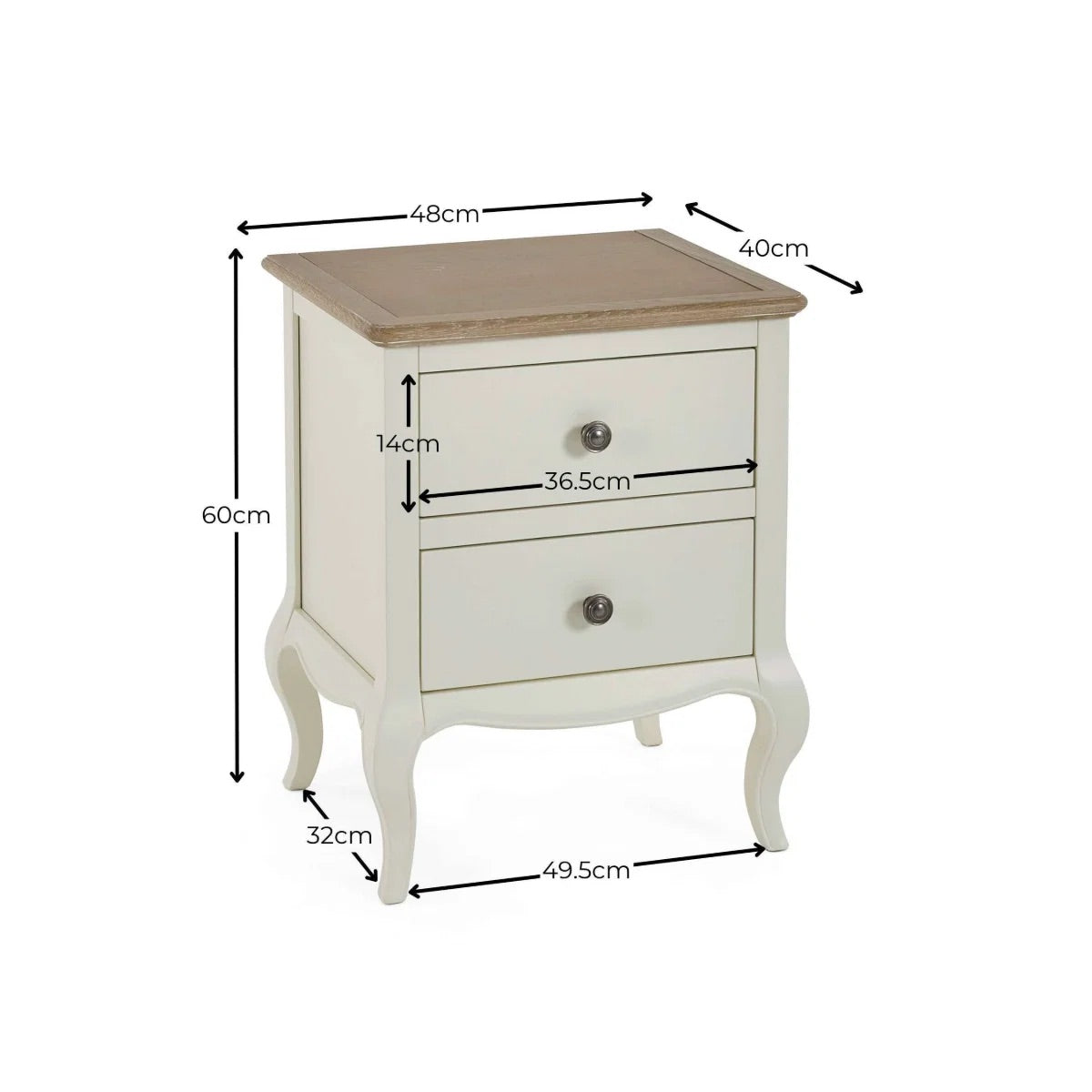 Camille 2 Drawer Bedside Table | Ivory & Limed Oak