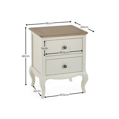 Camille 2 Drawer Bedside Table | Ivory & Limed Oak