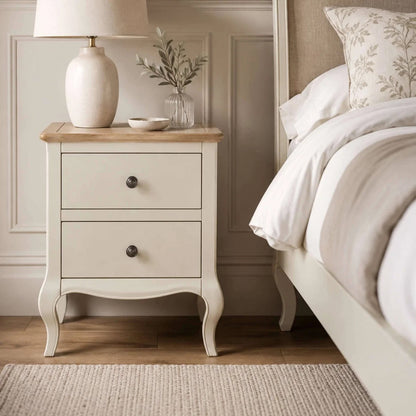 Camille 2 Drawer Bedside Table | Ivory & Limed Oak