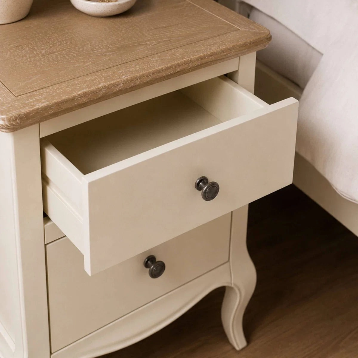 Camille 2 Drawer Bedside Table | Ivory & Limed Oak