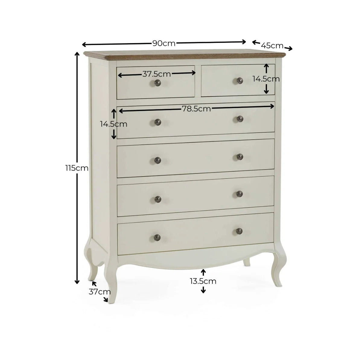 Camille 4+2 Chest of Drawers | Ivory & Limed Oak