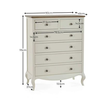 Camille 4+2 Chest of Drawers | Ivory & Limed Oak