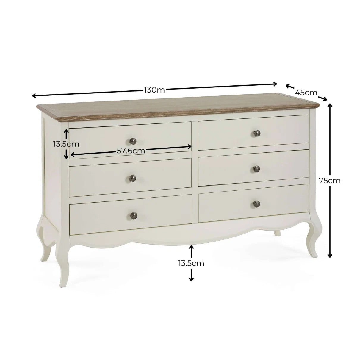 Camille 6 Drawer Wide Chest | Ivory & Limed Oak