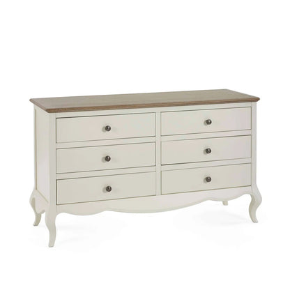 Camille 6 Drawer Wide Chest | Ivory & Limed Oak