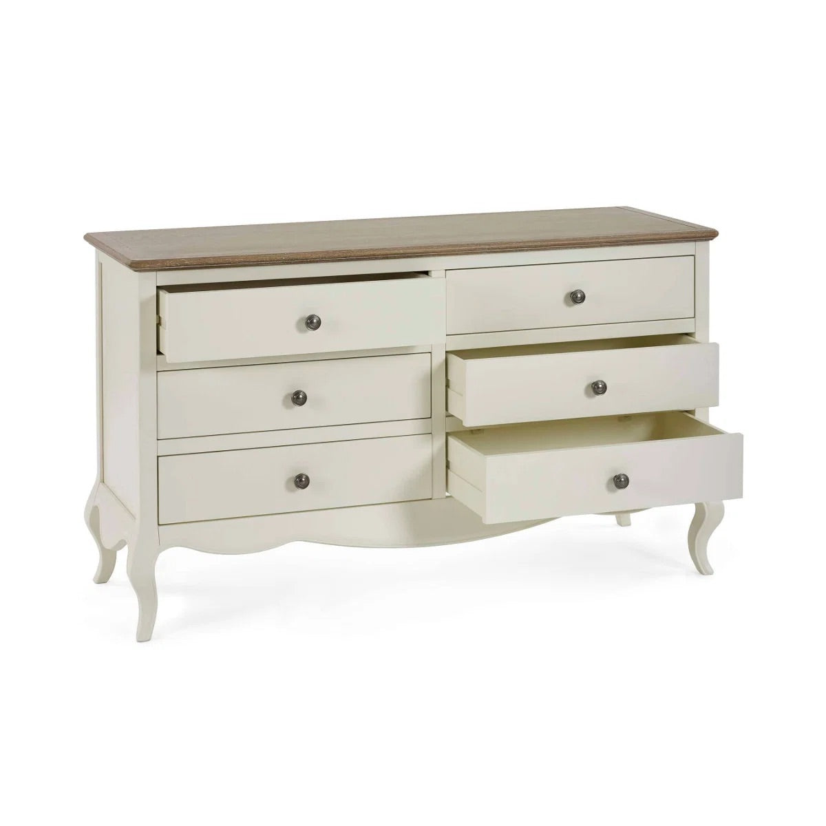 Camille 6 Drawer Wide Chest | Ivory & Limed Oak
