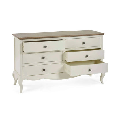 Camille 6 Drawer Wide Chest | Ivory & Limed Oak