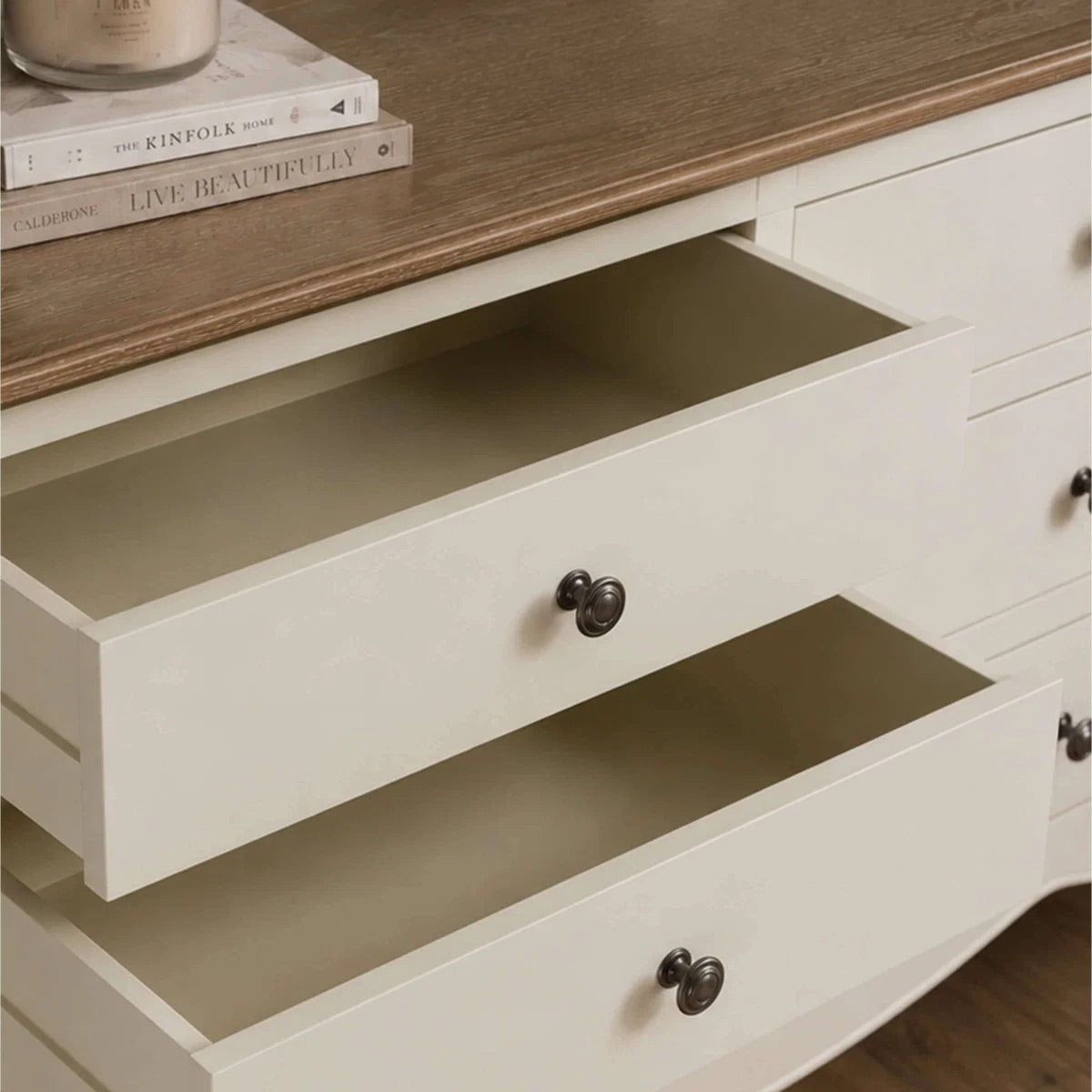 Camille 6 Drawer Wide Chest | Ivory & Limed Oak