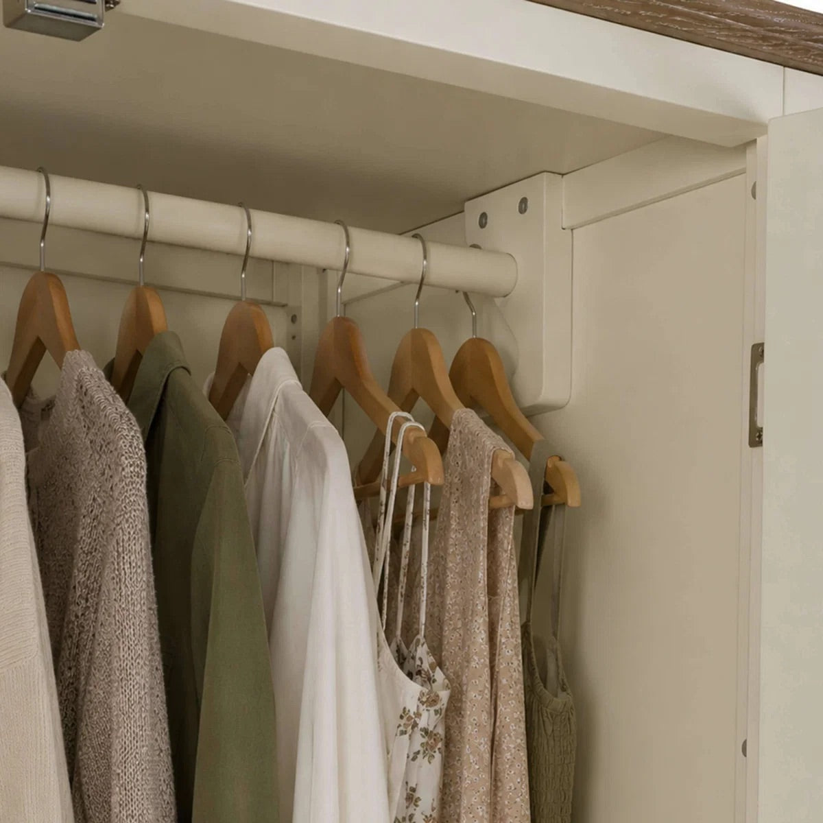 Camille Double Wardrobe with Drawer | Ivory & Limed Oak