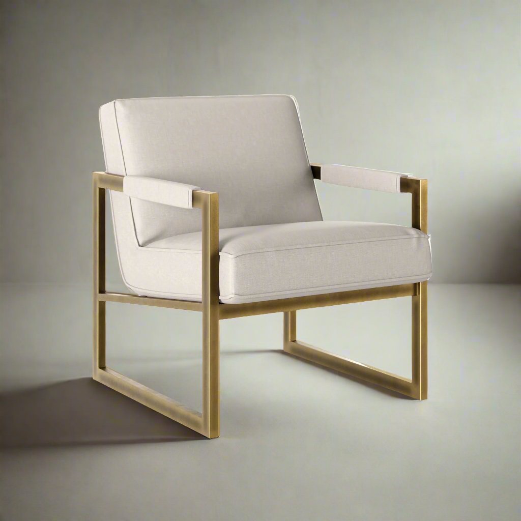 Shop the luxury Mickleton Club Chair by D.I. Designs, presented in chenille cream fabric and bronze-style frame. Shop online now at www.nobleandnook.co.uk