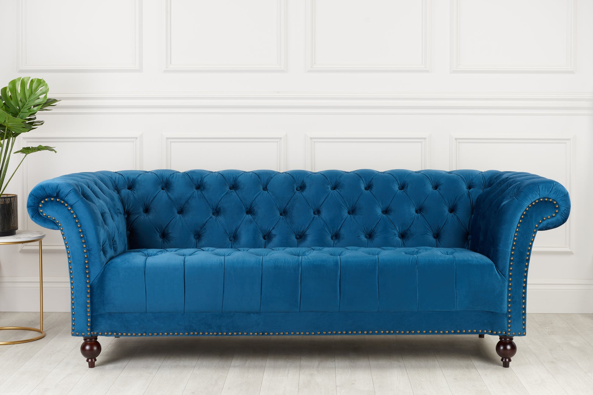 Shop the Chesterfield 3-Seater Sofa in Midnight Velvet featuring beautiful button detailing, gentle curves for a traditionally inspired style. Shop online today at www.nobleandnook.co.uk