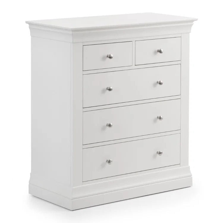 White dresser with multiple drawers on a white background