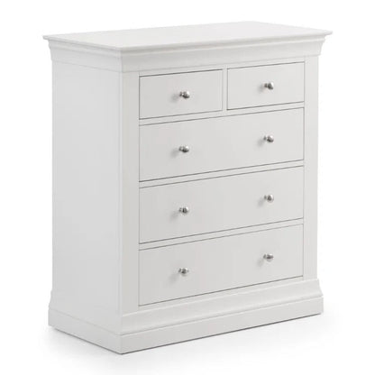 White dresser with multiple drawers on a white background