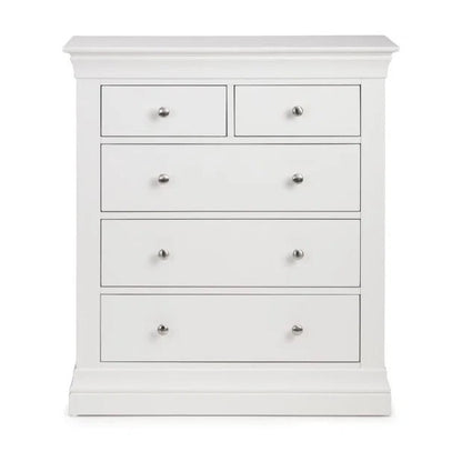 White dresser with multiple drawers on a white background
