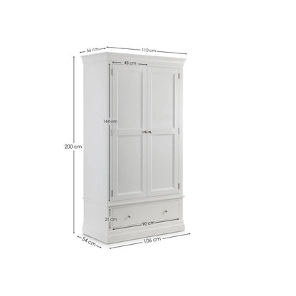 Clermont 2 Door 1 Drawer Wardrobe in White