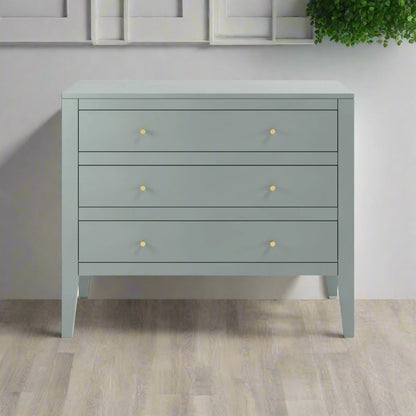 Shop this fully assembled elegant three-drawer chest, finished in a sophisticated pigeon grey with brass-style handles for a refined look. FREE UK Mainland Delivery. Shop online today at www.nobleandnook.co.uk