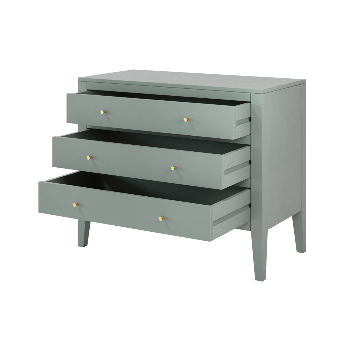 Shop this fully assembled elegant three-drawer chest, finished in a sophisticated pigeon grey with brass-style handles for a refined look. FREE UK Mainland Delivery. Shop online today at www.nobleandnook.co.uk