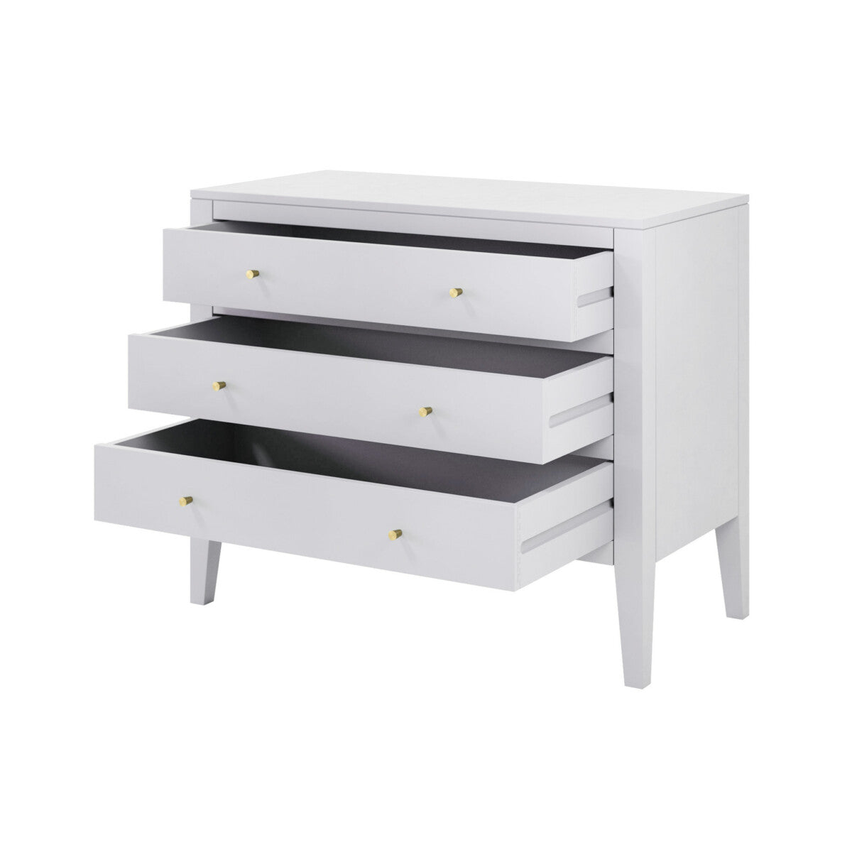 Shop this fully assembled elegant three-drawer chest, finished in a sleek white finish with brass-style handles for a refined look. FREE UK Mainland Delivery. Shop online today at www.nobleandnook.co.uk