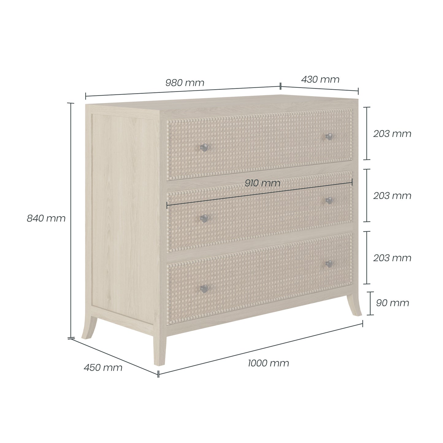 Shop the elegant Witley Chest of Drawers in oak with rattan latticed front by D.I. Designs. FREE UK MAINLAND DELIVERY. Shop online now at www.nobleandnook.co.uk