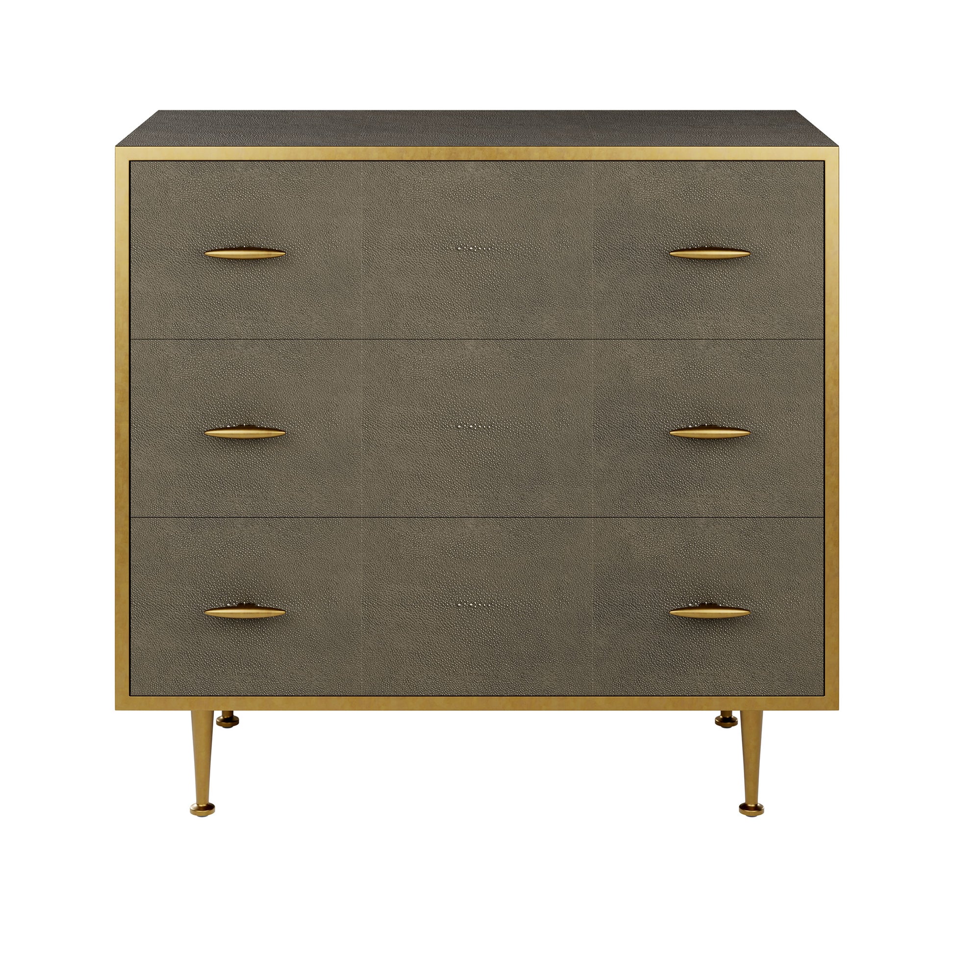Shop the luxurious Hampton Chest of Drawers in Shagreen Grey with antique brass style handles and legs. Shop online now at www.nobleandnook.co.uk