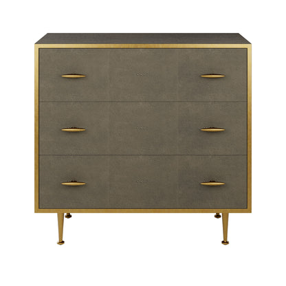 Shop the luxurious Hampton Chest of Drawers in Shagreen Grey with antique brass style handles and legs. Shop online now at www.nobleandnook.co.uk