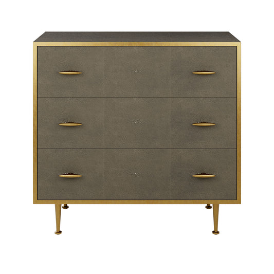 Shop the luxurious Hampton Chest of Drawers in Shagreen Grey with antique brass style handles and legs. Shop online now at www.nobleandnook.co.uk