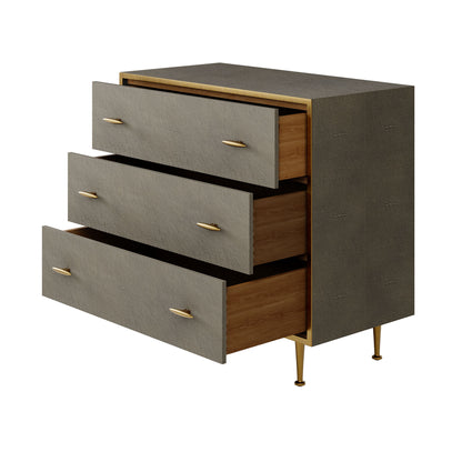 Shop the luxurious Hampton Chest of Drawers in Shagreen Grey with antique brass style handles and legs. Shop online now at www.nobleandnook.co.uk