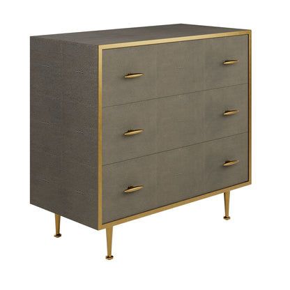Shop the luxurious Hampton Chest of Drawers in Shagreen Grey with antique brass style handles and legs. Shop online now at www.nobleandnook.co.uk