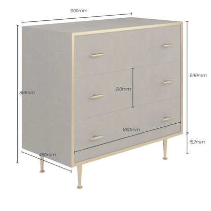 Shop the luxurious Hampton Chest of Drawers in Shagreen Grey with antique brass style handles and legs. Shop online now at www.nobleandnook.co.uk