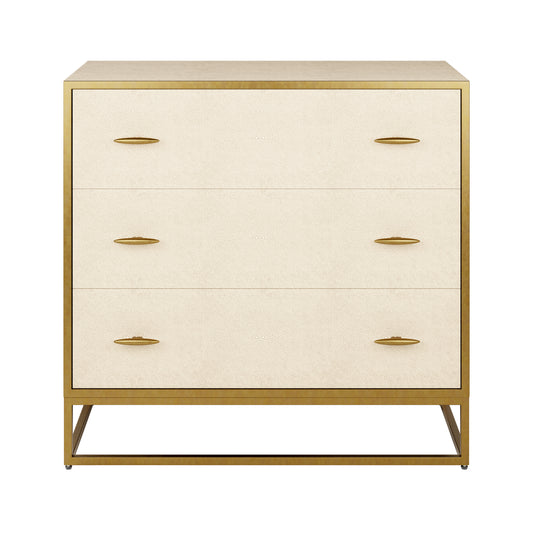 Shop the luxurious Hampton Chest of Drawers in Ivory Shagreen, adorned with exquisite faux shagreen and complemented by antique brass style handles and legs. Shop online today at www.nobleandnook.co.uk