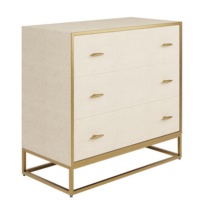 Shop the luxurious Hampton Chest of Drawers in Ivory Shagreen, adorned with exquisite faux shagreen and complemented by antique brass style handles and legs. Shop online today at www.nobleandnook.co.uk