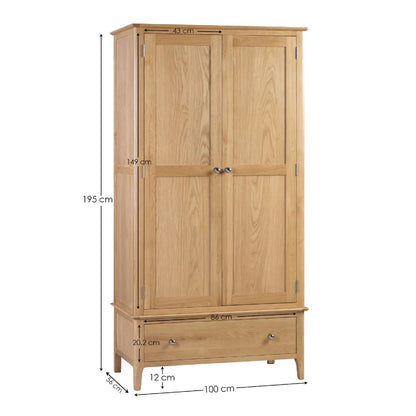 Cotswold Solid Oak Double Wardrobe with Drawer