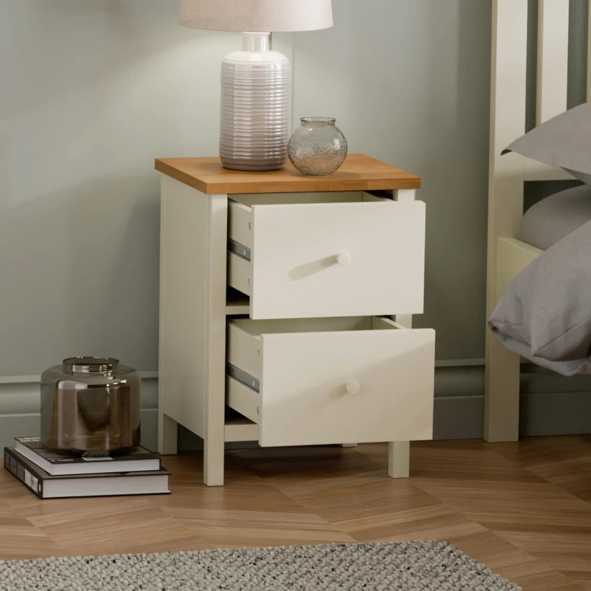 Coxmoor 2 Drawer Bedside Ivory & Oak