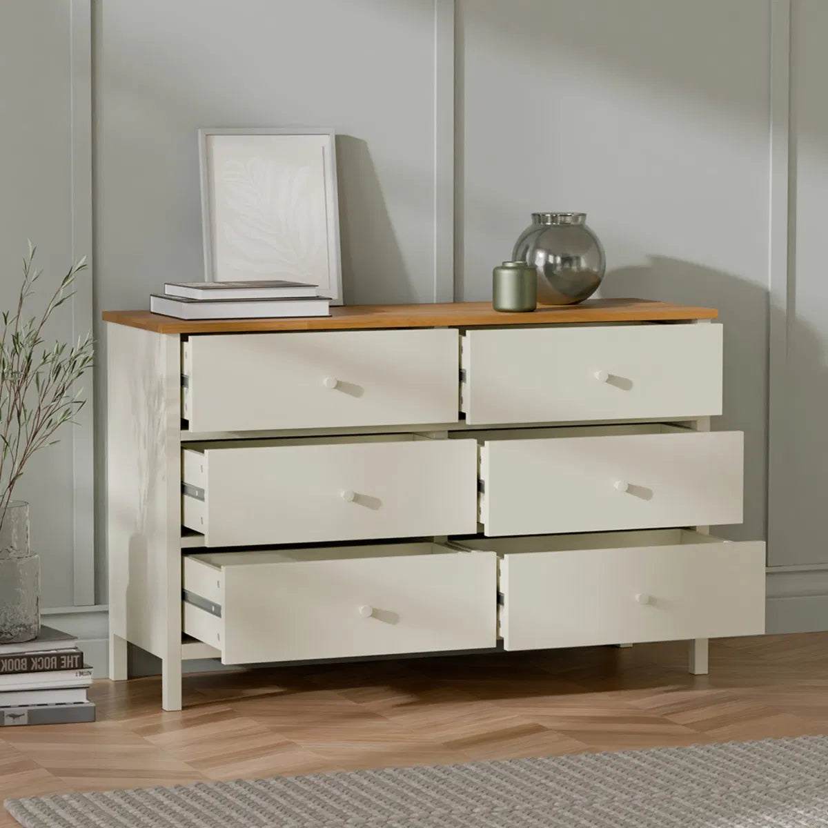 Coxmoor 6 Drawer Chest Ivory & Oak