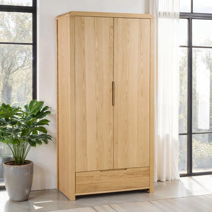 Curve Solid Oak 2 Door & 1 Drawer Double Wardrobe