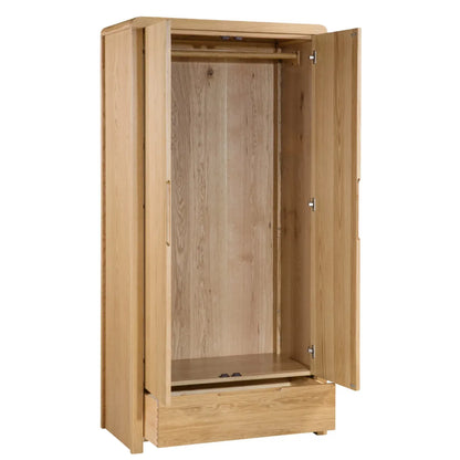 Curve Solid Oak 2 Door & 1 Drawer Double Wardrobe