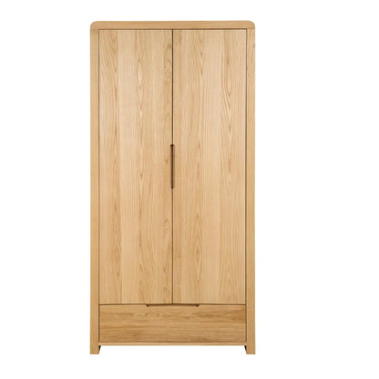 Curve Solid Oak 2 Door & 1 Drawer Double Wardrobe