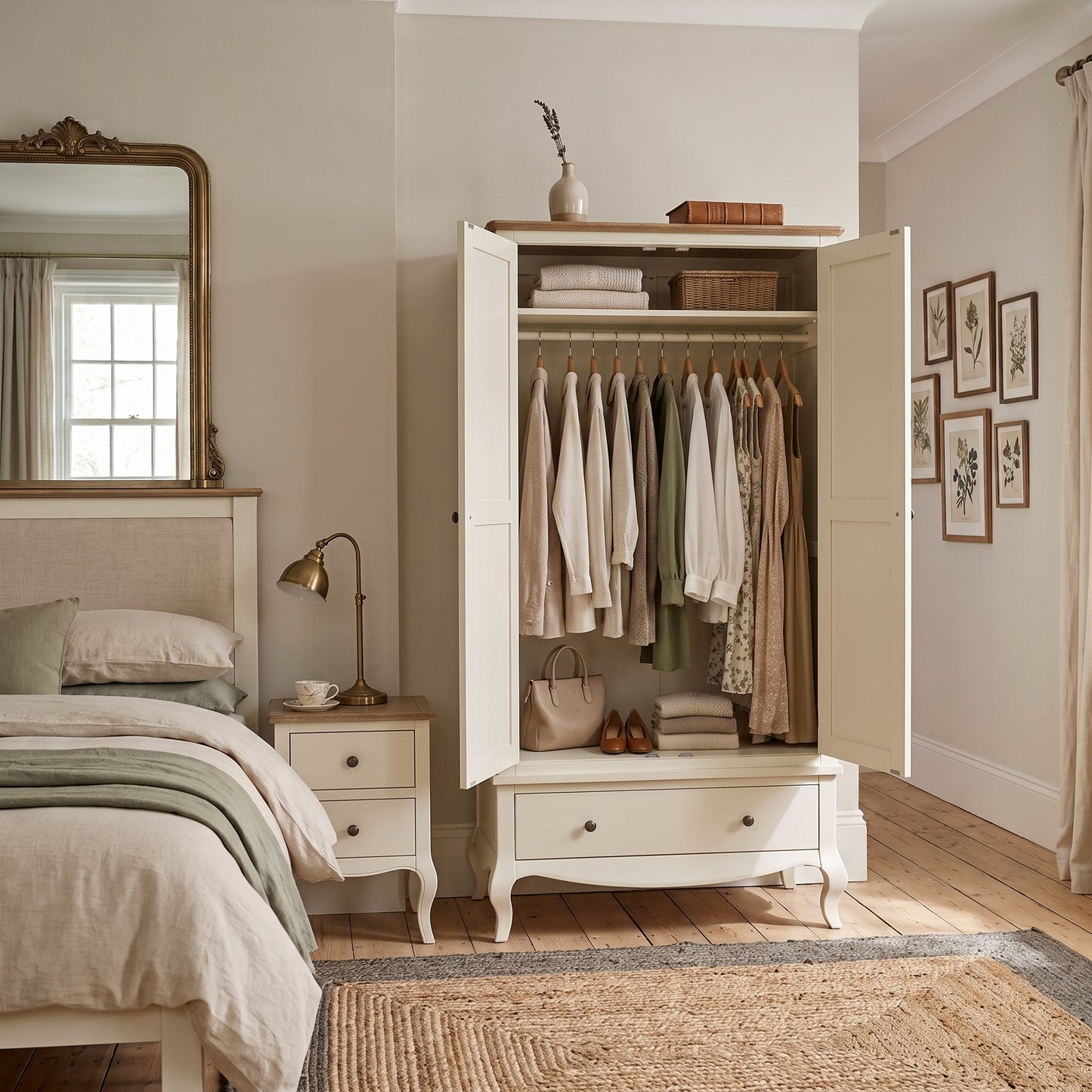 Camille Double Wardrobe with Drawer | Ivory & Limed Oak