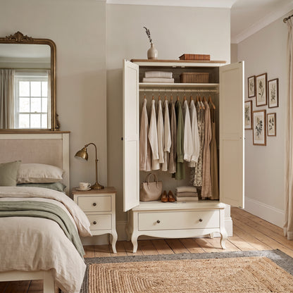 Camille Double Wardrobe with Drawer | Ivory & Limed Oak