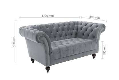 Chesterfield 2-Seater Sofa in Grey Velvet